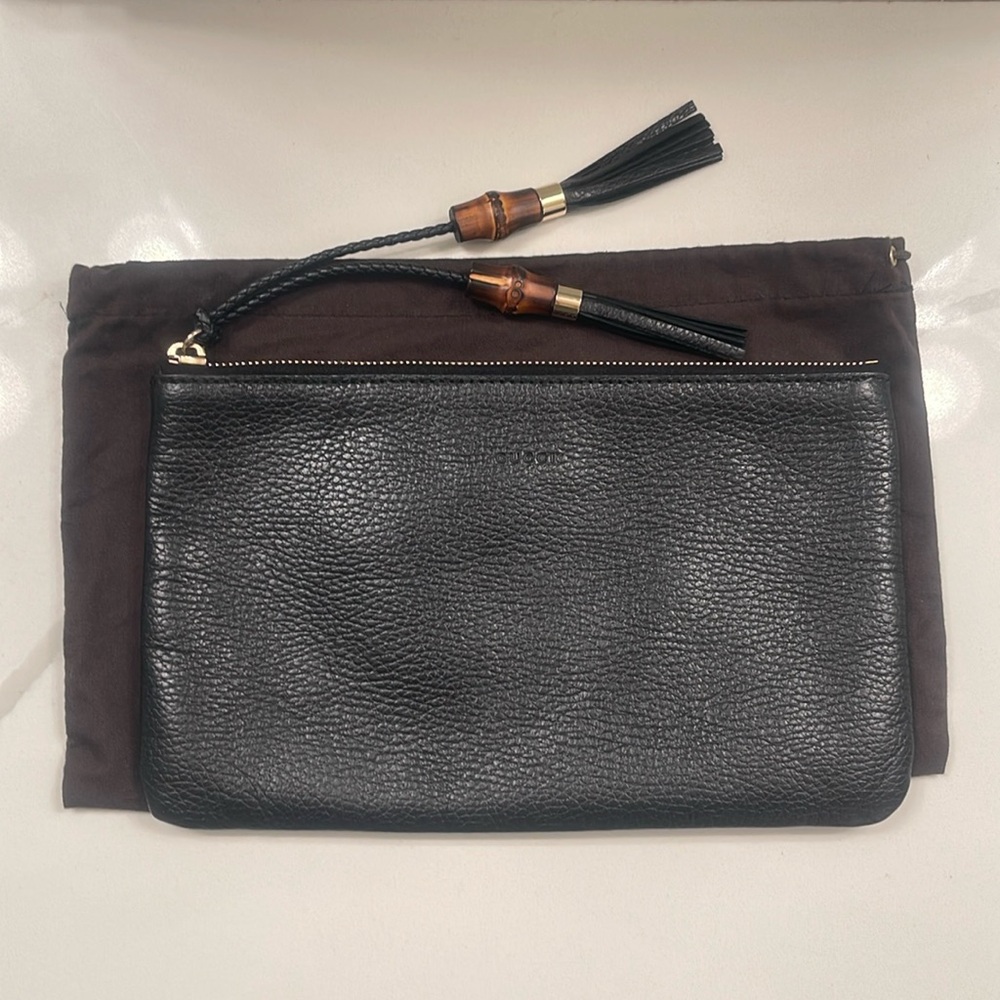 Gucci Zip Top Clutch Pouch with Bamboo Tassel Pull NEW WITH DUST BAG